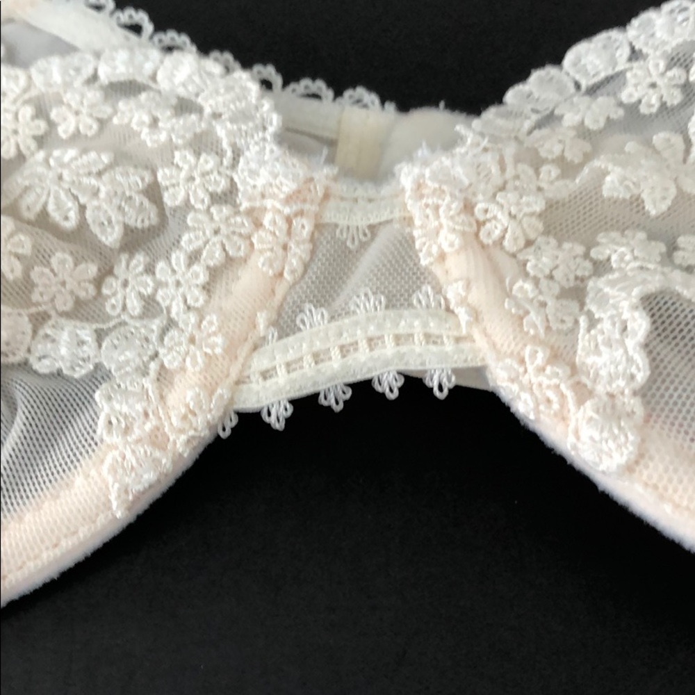 MESH/ EMBROIDERED LACE OFF WHITE/ IVORY BRA - Picture 2 of 13